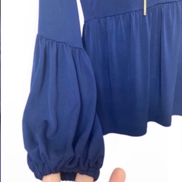 MICHAEL, Michael Kors Designer Women’s Navy Blue Gold Chain Lace-Up Blouse XS - Picture 6 of 11